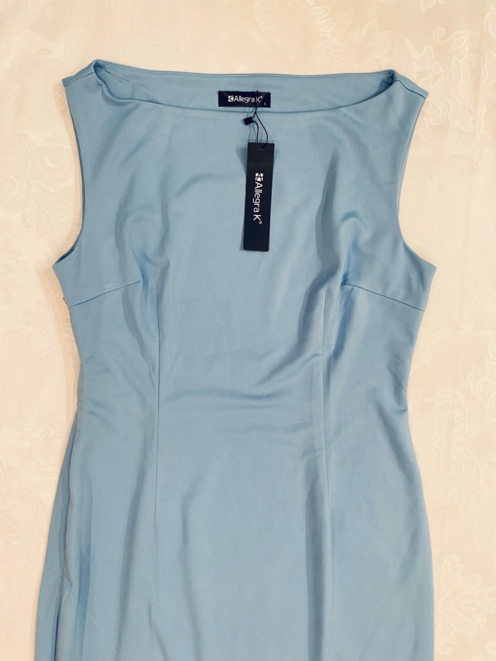 Allegra K Sleeveless Sheath Boat Neck Casual Office Solid Midi Dress, Light Blue - Picture 8 of 11